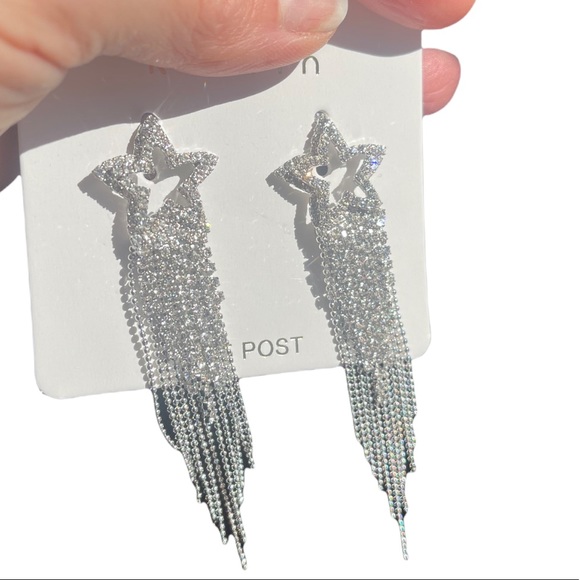 Rhinestone Star Tassel Earrings - Picture 8 of 10